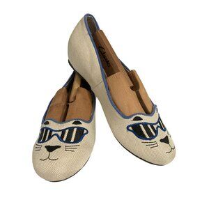 White Mountain Women’s size 7.5 beige Embroidered Cat  Slip-On Loafers shoes